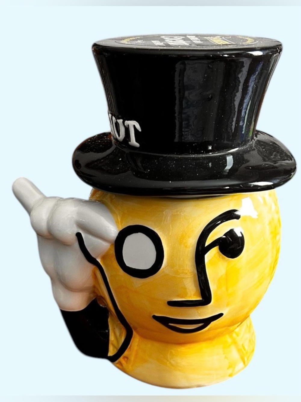 Vintage 1980s Mr.Peanut Ceramic Black & Yellow Cookie Jar Canister Collectible
